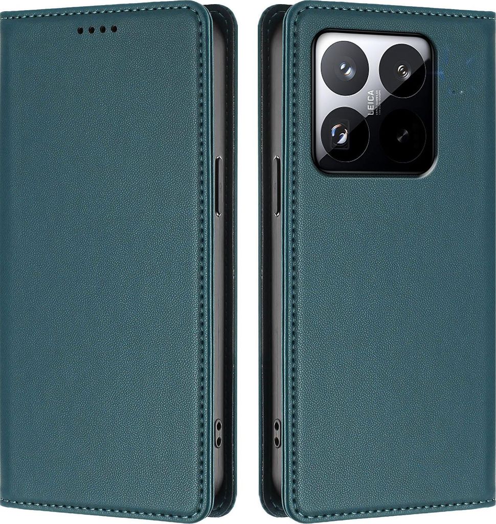 Handyhülle für Xiaomi 15T, Kunstleder Klapphülle Stoßfeste Magnetische Hülle mit Ständer Grün