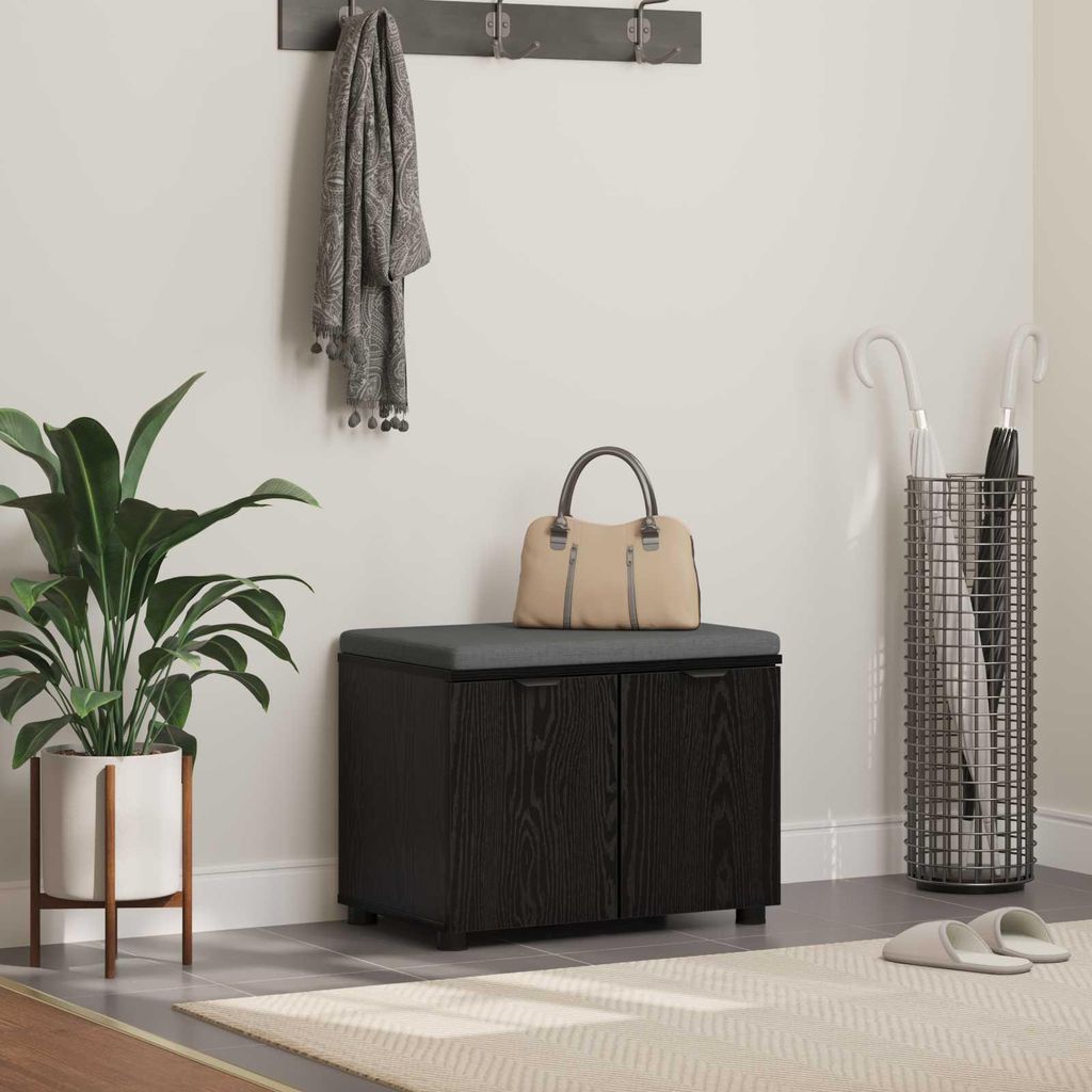 "Schlussverkauf" Sitzbank Langlebig - Flurbank 1 PC - Für den Flur - mit Kissen Schwarz Eichen-Optik 60x38x46 cm C15502