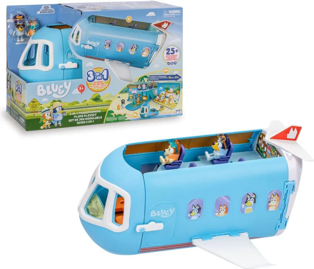 Figurines Bluey et avion 3 en 1 pour voyages imaginaires et créatifs