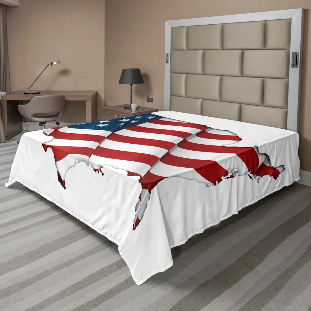 Drap de lit supérieur décoratif Carte du Monde Américaine, King Size