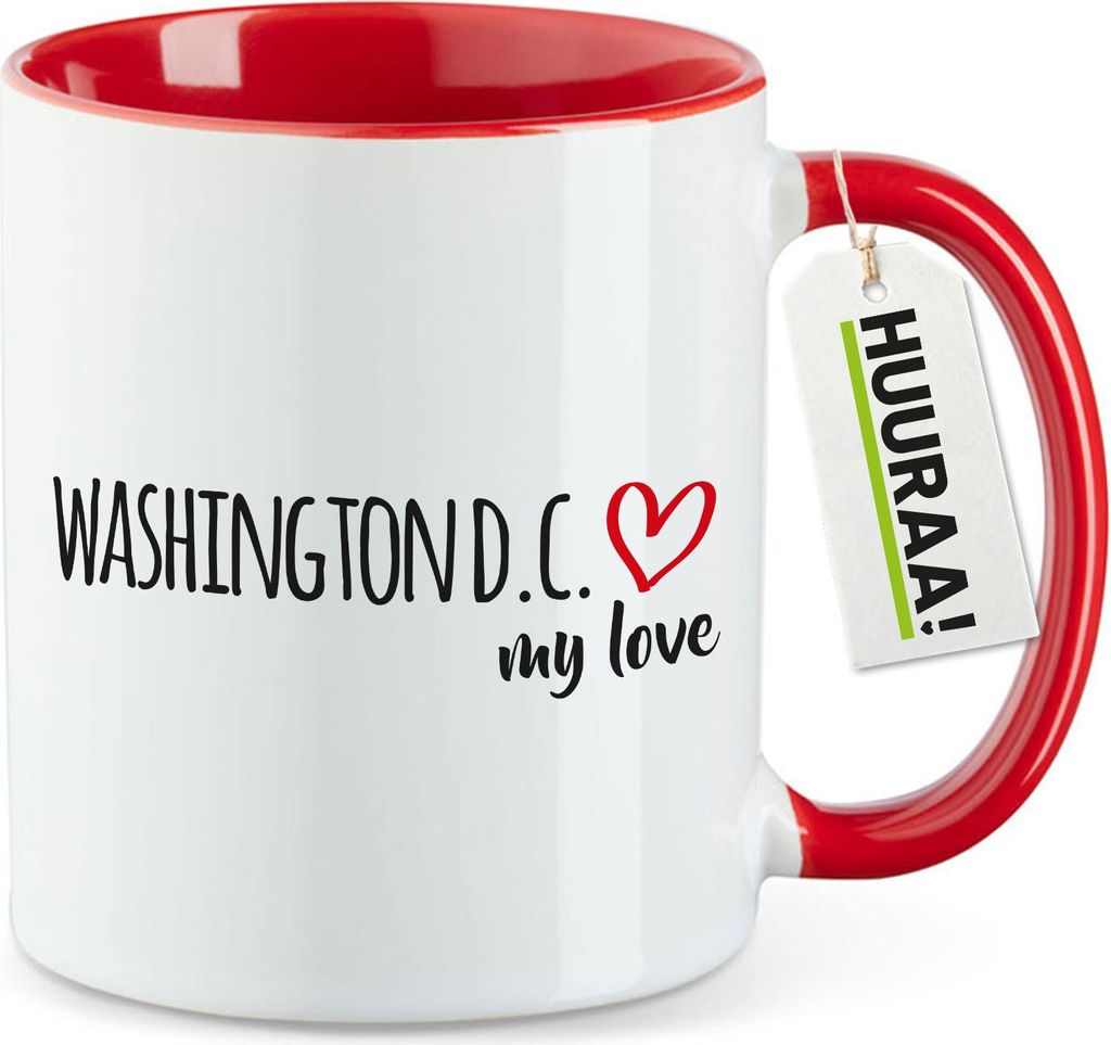 Huuraa Kaffeetasse Washington D.C. my love 330ml Rot Keramik Kaffeebecher Geschenkidee