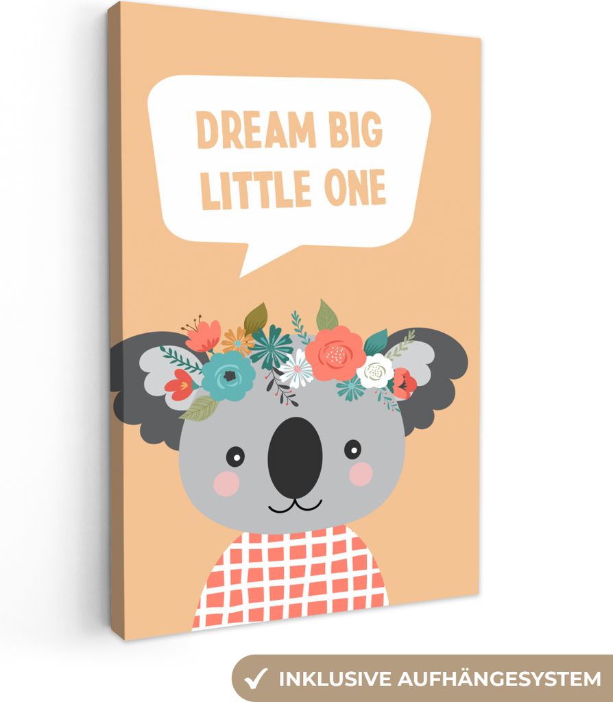 OneMillionCanvasses - Leinwandbilder - 90x140 cm, Koala - Zitat - Blumenkrone, Wandbilder Kunstdruck Wanddekoration - Wandschmucke - Schlafzimmer