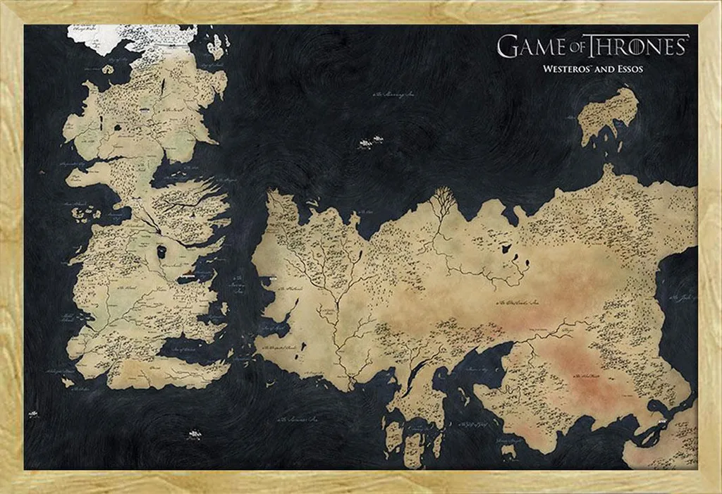 Game of Thrones Mappa di Westeros con Cornice Shinsuke MDF Faggio 61x91,5