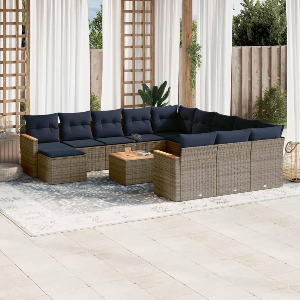 Maison Exclusive - 13-teiliges Gartensofa-Set mit Kissen, grau, Polyrattan