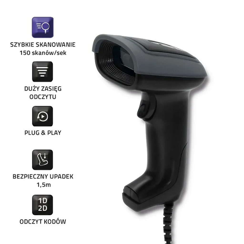 Lecteur de code-barres 2D filaire USB Qoltec 50863 haute précision - 5