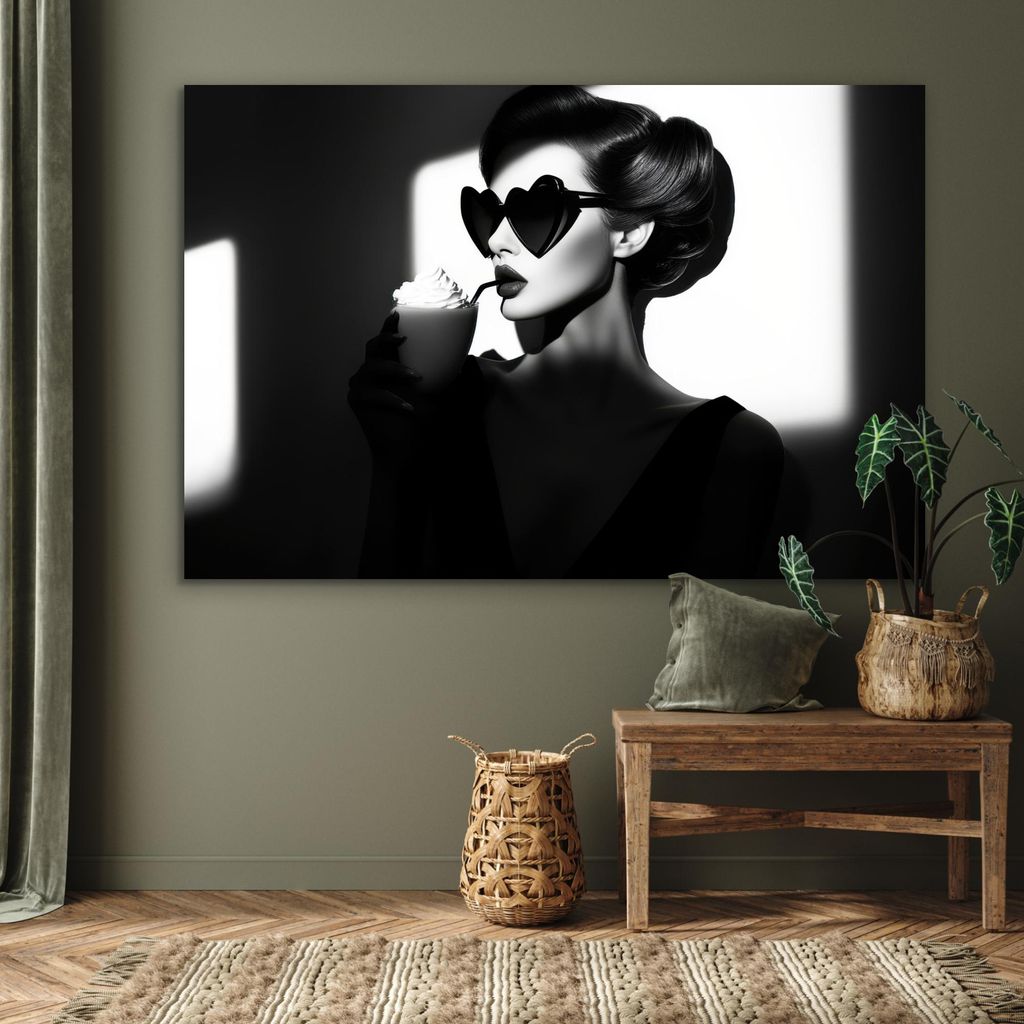 MuchoWow Wanddekoration Metall Metallbild Wandkunst 150x100 cm Frau - Schwarz - Herz MuchoWow Aluminium Gemälde - Alu Dibond Bild