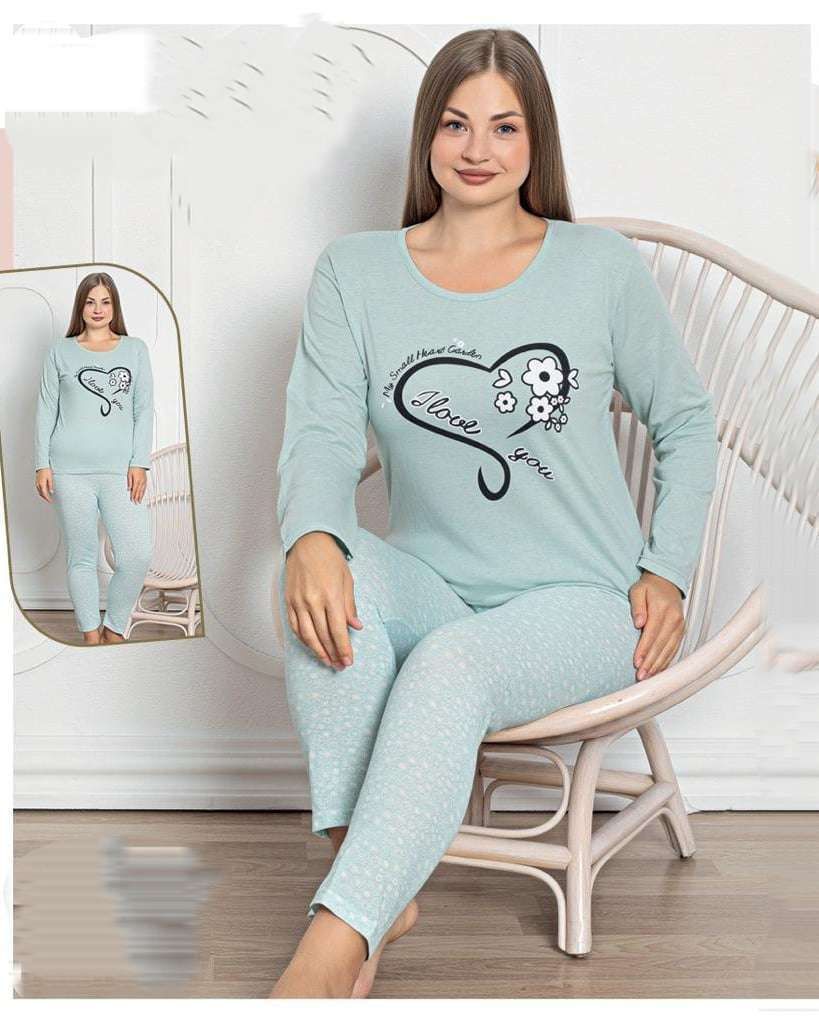 Damen Pyjama Schlafanzug Blau XL Lang 2-Teiler Set L-38