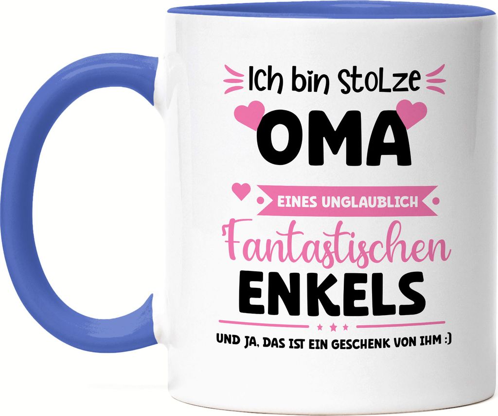 Ich bin stolze Oma Tasse Blau Geschenk Muttertag Oma Enkel Geburtstag