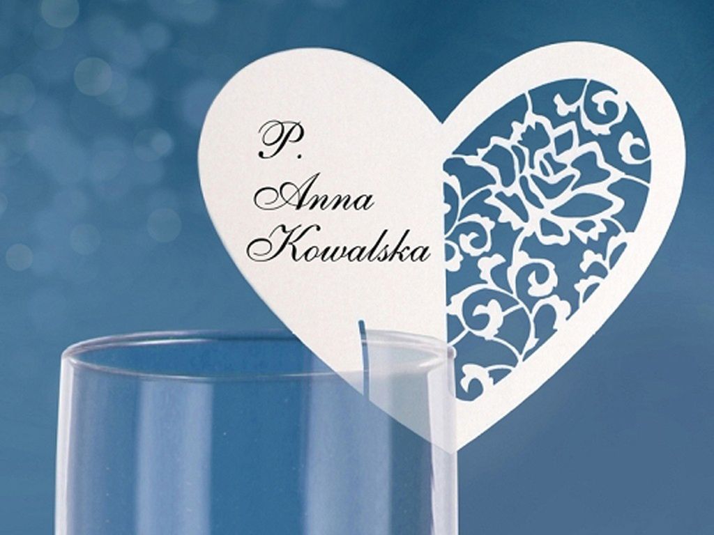 Platzkarten Herz mit Ornament 8cm blanko 10 Stück Weiß