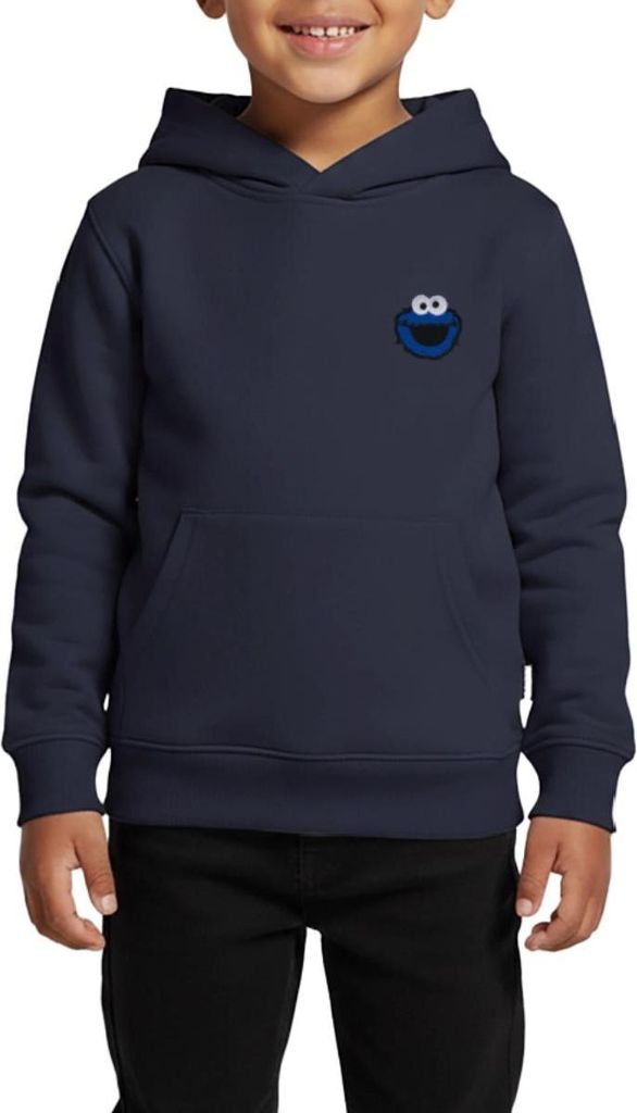 Spreadshirt Sesamstraße Stick Krümelmonster Kinder Premium Hoodie, 122/128 (6 Jahre), Navy