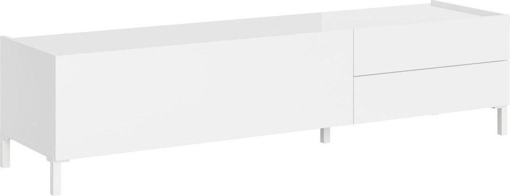 TV-Ständer mit einer Klapptür und zwei Schubladen, 160 x 42 x 40 cm, Solaria Hochglanzweiß