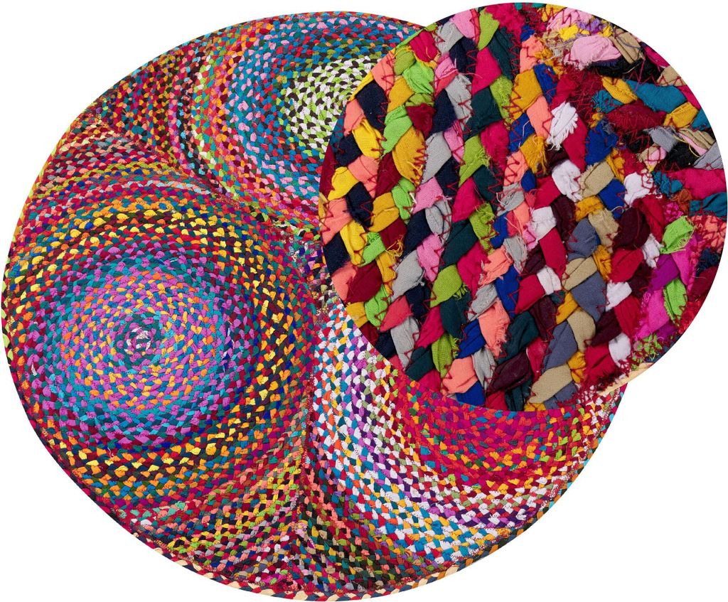 BELIANI Teppich Bunt Baumwolle 140 cm Rund Kurzflor mit Kreisen Maschinengewebt Boho Stil Wohnzimmer Schlafzimmer Flur Accessoires