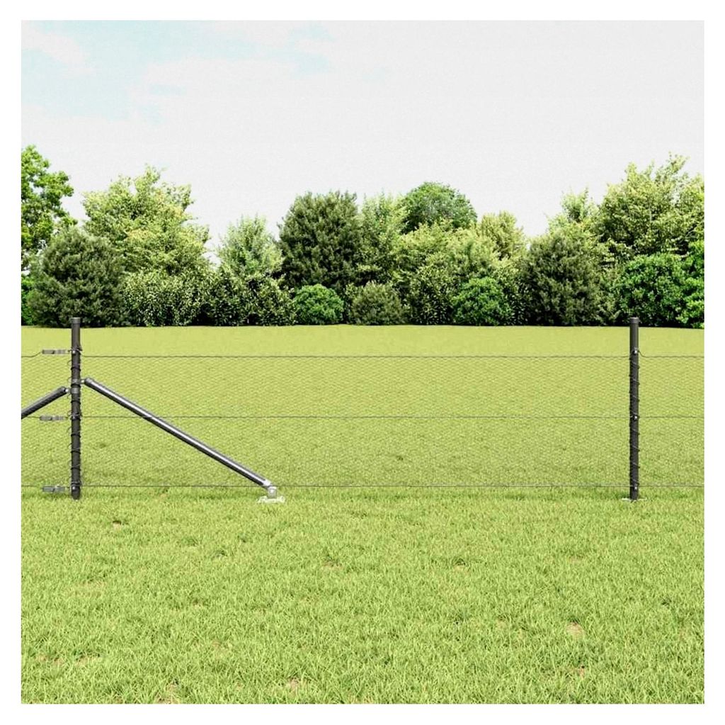 Zaunpfosten Grau 10 x 0,4 m (13 mm Maschen) aus Stahl und PVC für Gartenzaun, Hundezaun, Weidezaun und Hühnerzaun
