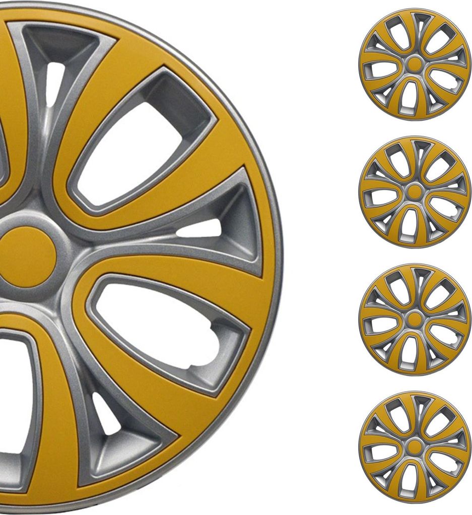 4x Radblenden Radkappen Radzierblenden für 14" Zoll Stahlfelgen Silber Gelb