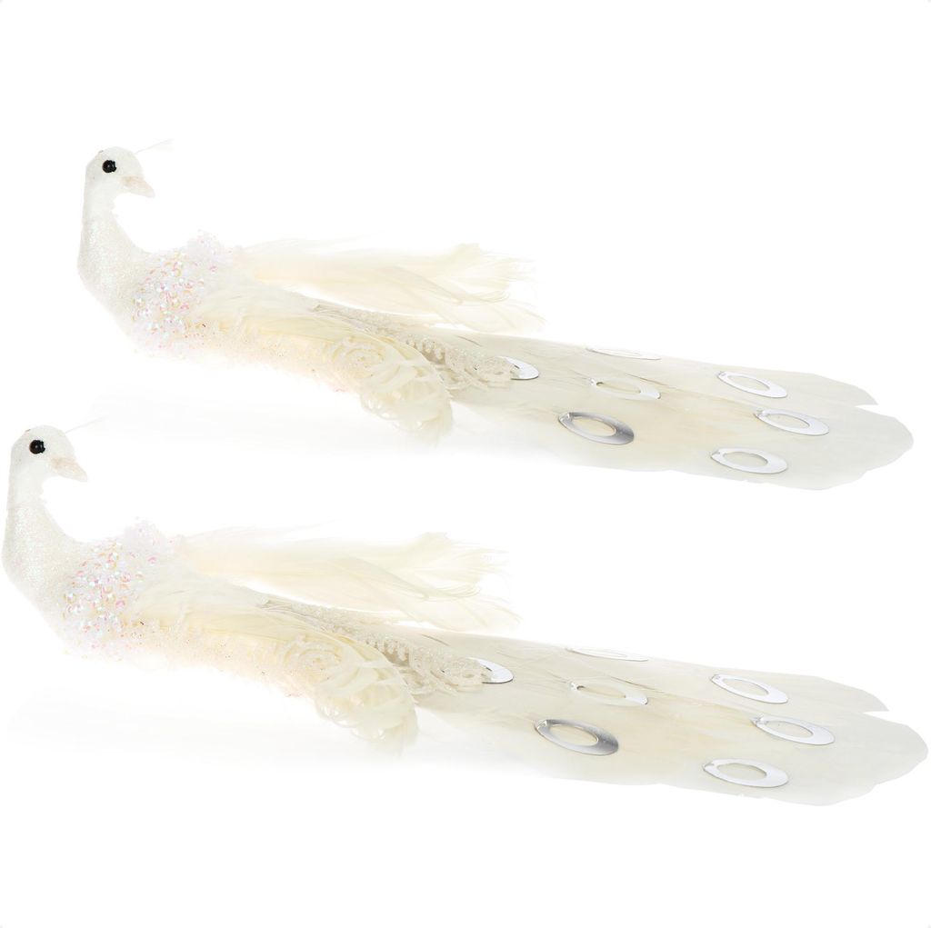 com-four 2x Christbaumschmuck Deko Vogel - Pfau mit Pailletten für Weihnachtsbaum-Deko - Kunststoff Vögel mit Clip für Weihnachten