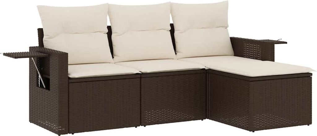 vidaXL 4-tlg. Garten-Sofagarnitur mit Kissen Braun Poly Produktbild 