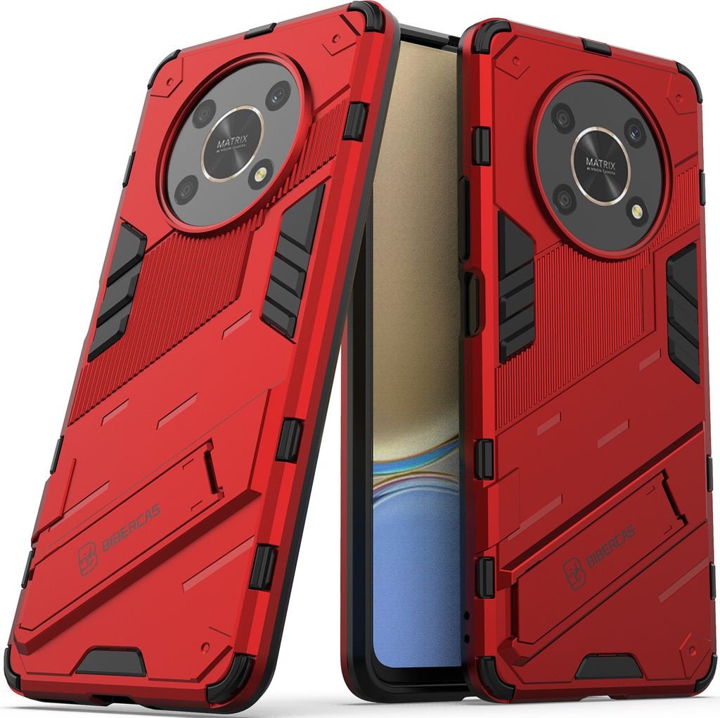 Armor Hülle für Honor X9 /Honor X30/Magic4 Lite/Honor X40 GT, Hybrid PC TPU Bumper Stoßfestes Schutzhülle mit Standfunktion Rot
