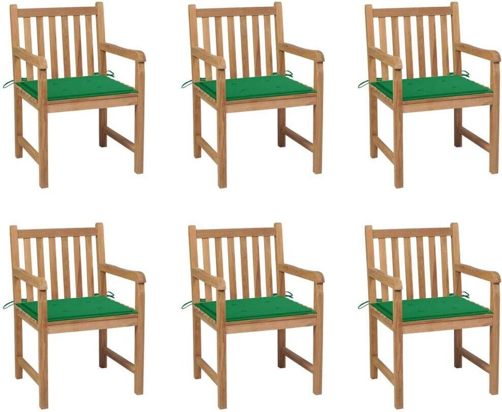 Gartenstühle 6 Stk. mit Grünen Kissen Massivholz Teak 3073036