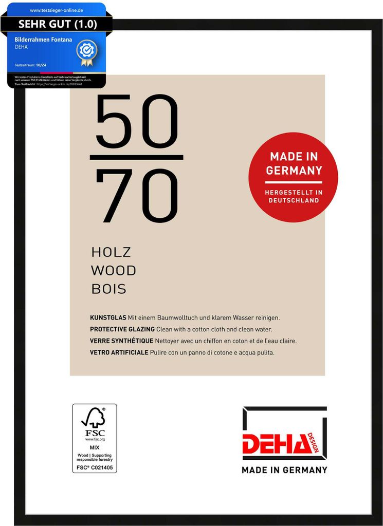 DEHA Design Holz Bilderrahmen Fontana, 50x70 cm, Schwarz Produktbild 