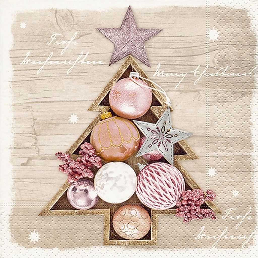 20 kleine Cocktailservietten Framed Baubles - Gerahmte Kugeln im Baum 24x24cm