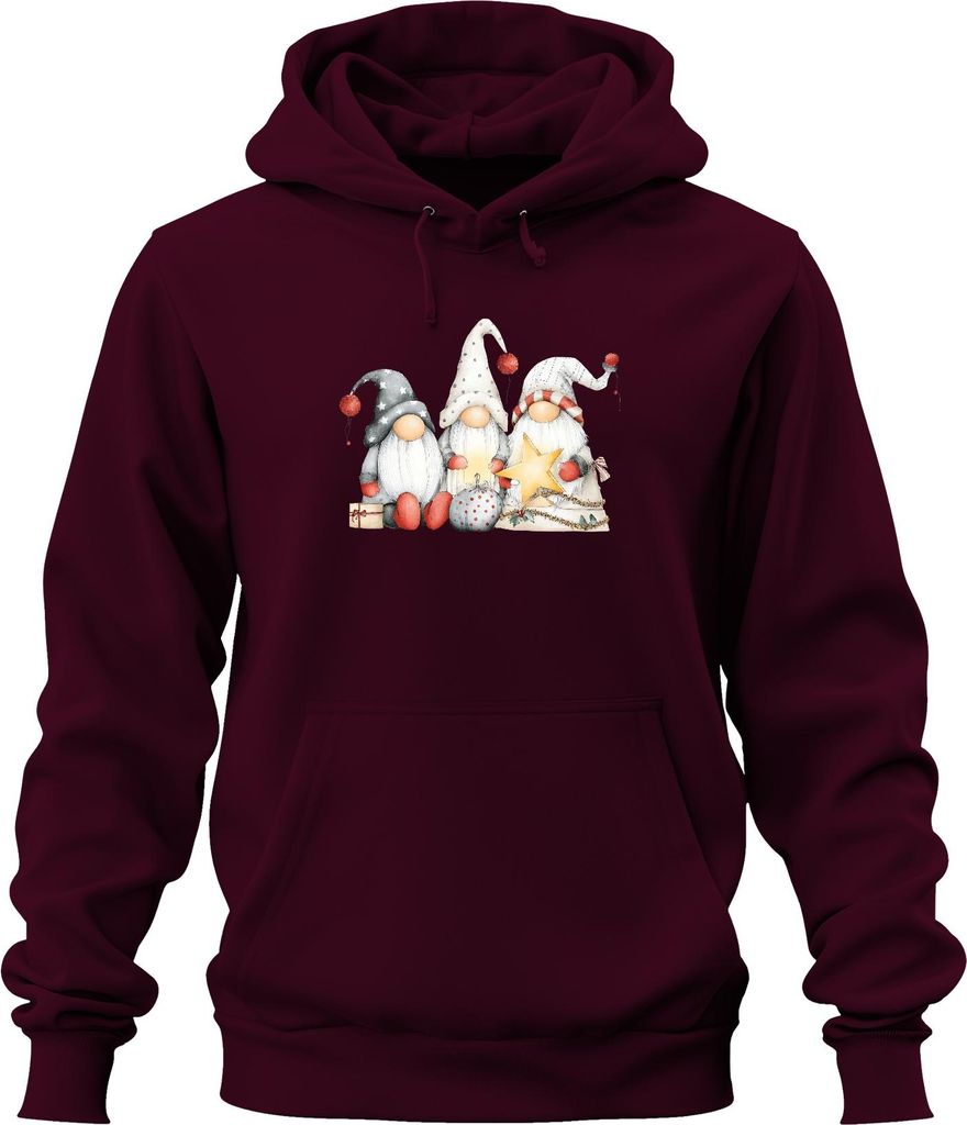 Weihnachtswichtel Trio Stern Geschenk rot grau skandinavisch Cozy Uni Hoodie Kapuzenpullover, Burgundy, L