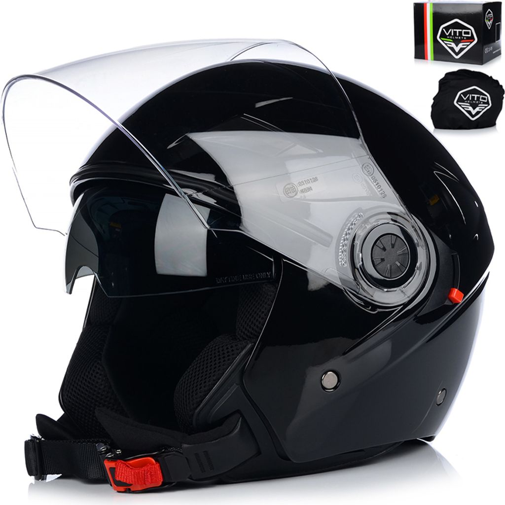 Jet helm mit Sonnenblende | VITO AMARO | Jethelm mit Doppelvisier | ECE 22.06 | Motorradhelm mit Visier | M (57-58cm)