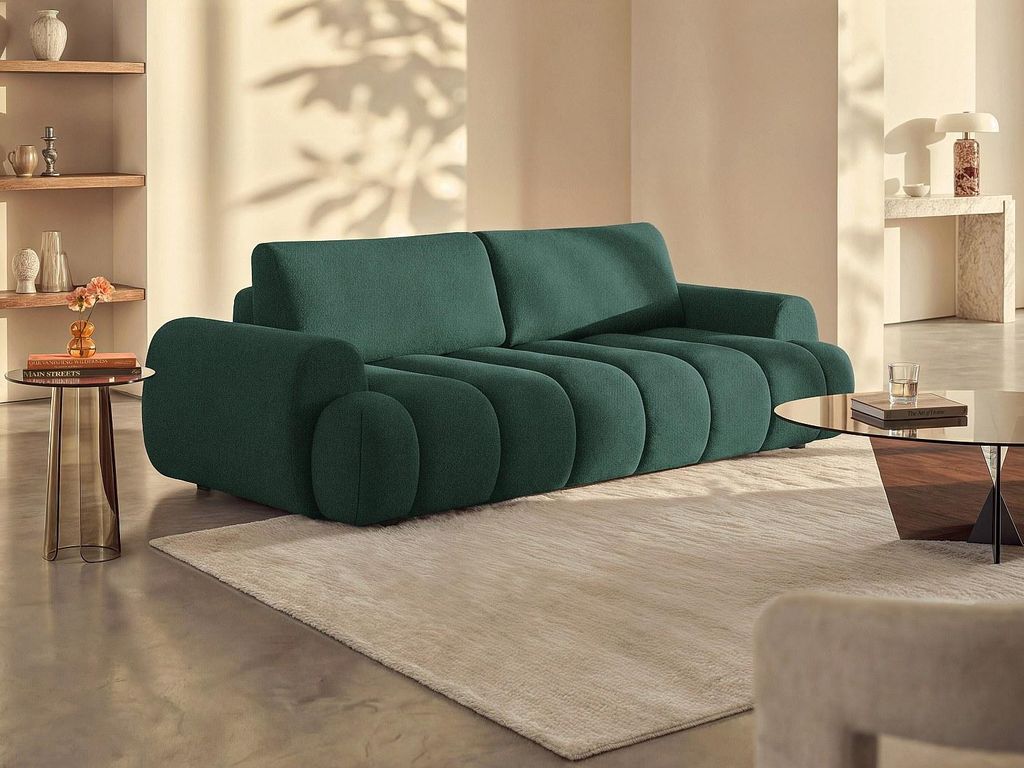 Sofa 4-Sitzer mit Schlaffunktion - Stoff - Tannengrün - FRIDORA