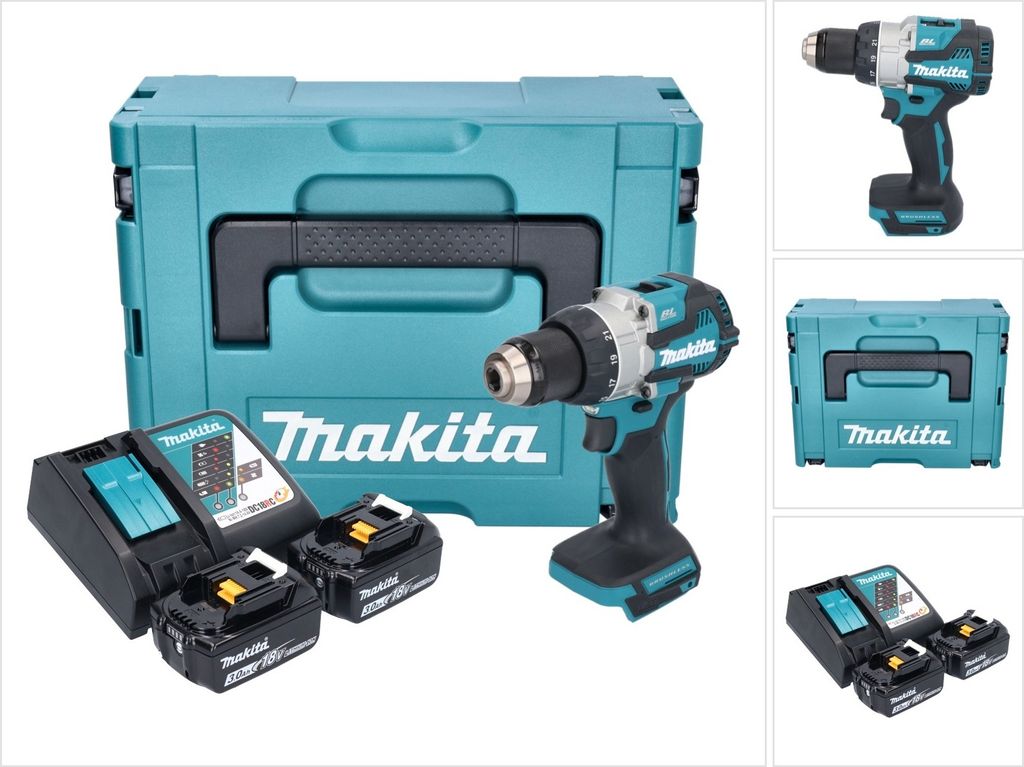Makita DDF 489 RFJ Akku Bohrschrauber 18 V 73 Nm Brushless + 2x Akku 3,0 Ah + Ladegerät + Makpac