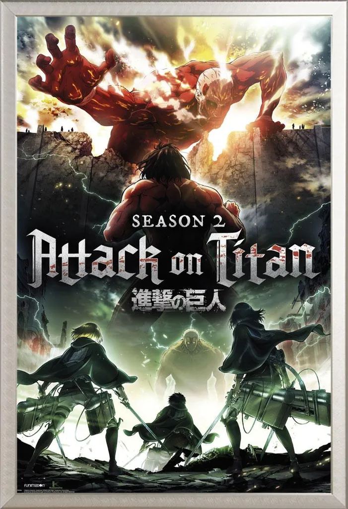 Cadre Photo Aluminium Argenté et Poster Attack on Titan Anti-Reflet