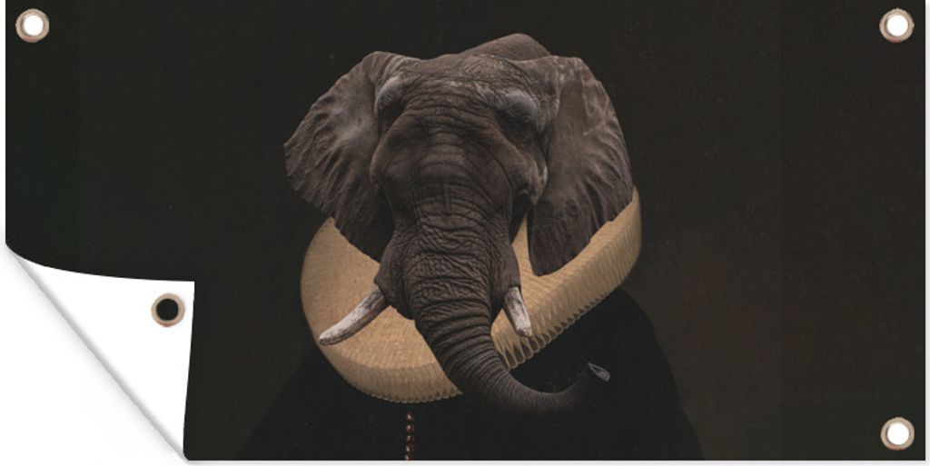 MuchoWow 80x40 cm Outdoor-Poster Gartendeko Sichtschutz Garten Poster für den Garten Elefant - Kunst - Tierkopf