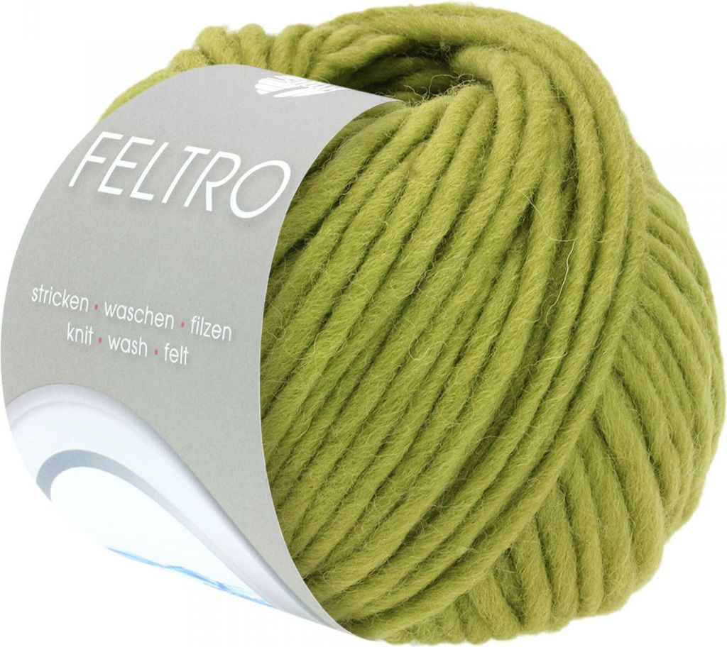A ball of green yarn with a label.