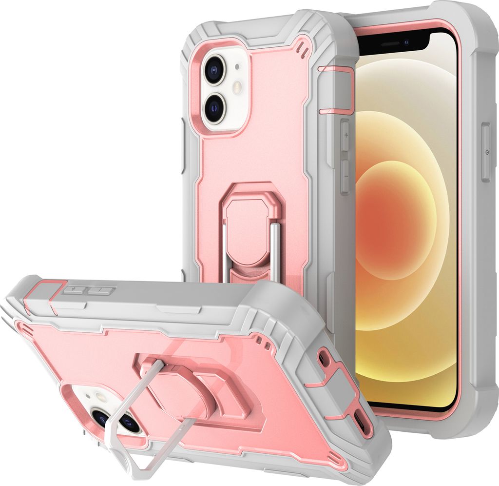 iPhone 12 Mini Hülle, LaimTop Heavy Duty Militärqualität Rüstung Schutzhülle mit Ständer für iPhone 12 Mini Grau Roségold