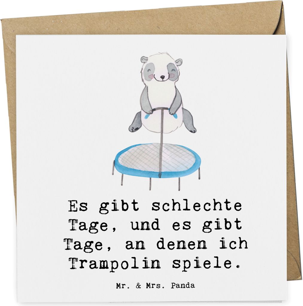 Mr. & Mrs. Panda doppelkarte Panda Trampolin springen - Weiß - Geschenk, Klappkarte, Fitnessstudio, anlasskarte, Glückwunschkarte, Turnen, faltka...