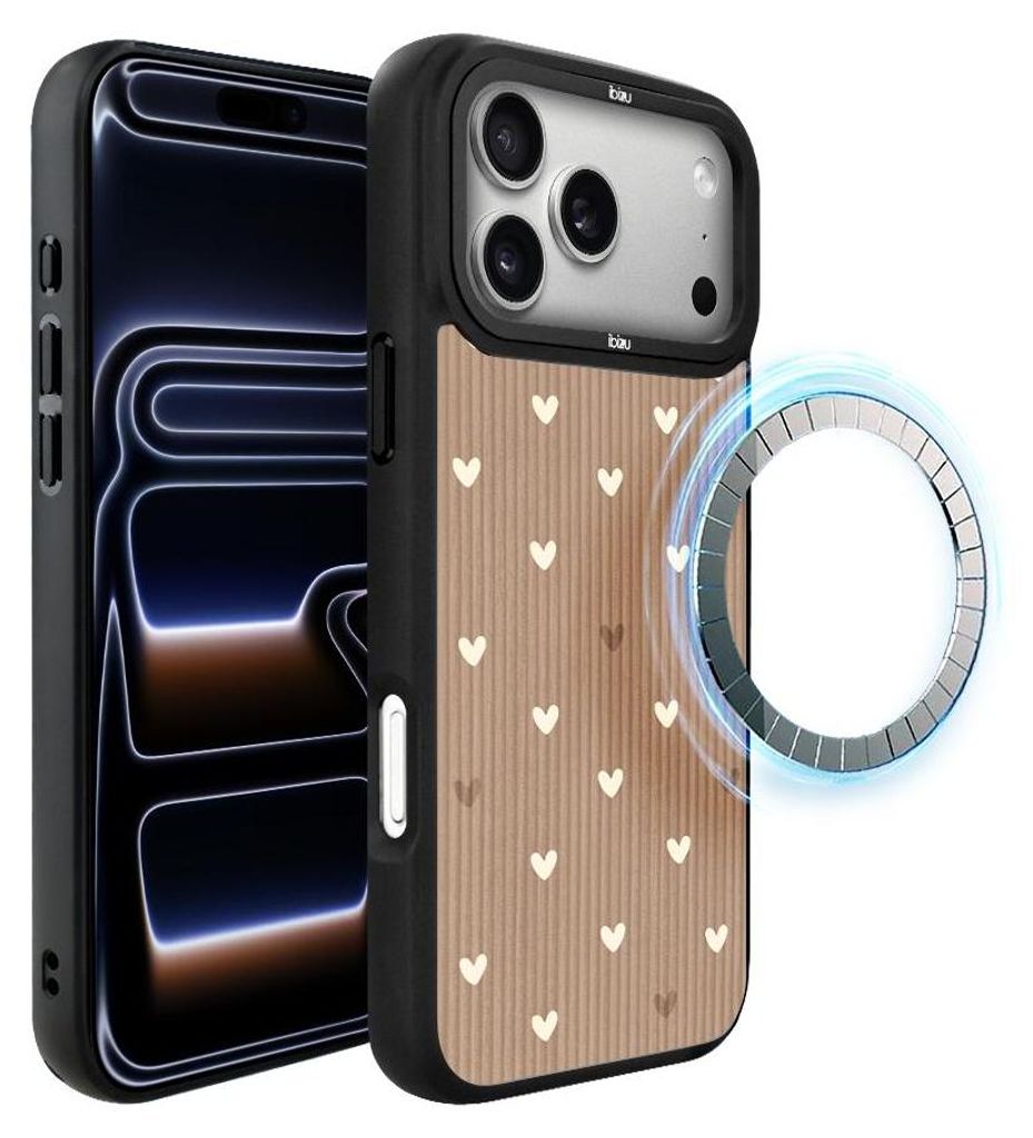 Schutzhülle für das iPhone 17 Pro Max, MagSafe-kompatibel, mattschwarze Seiten, beigefarbene Herzchen