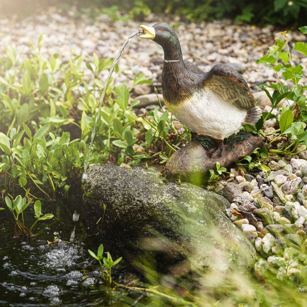 esotec Wasserspeier ENTE mit Solar-Teichpumpe Wasserspiel Produktbild 
