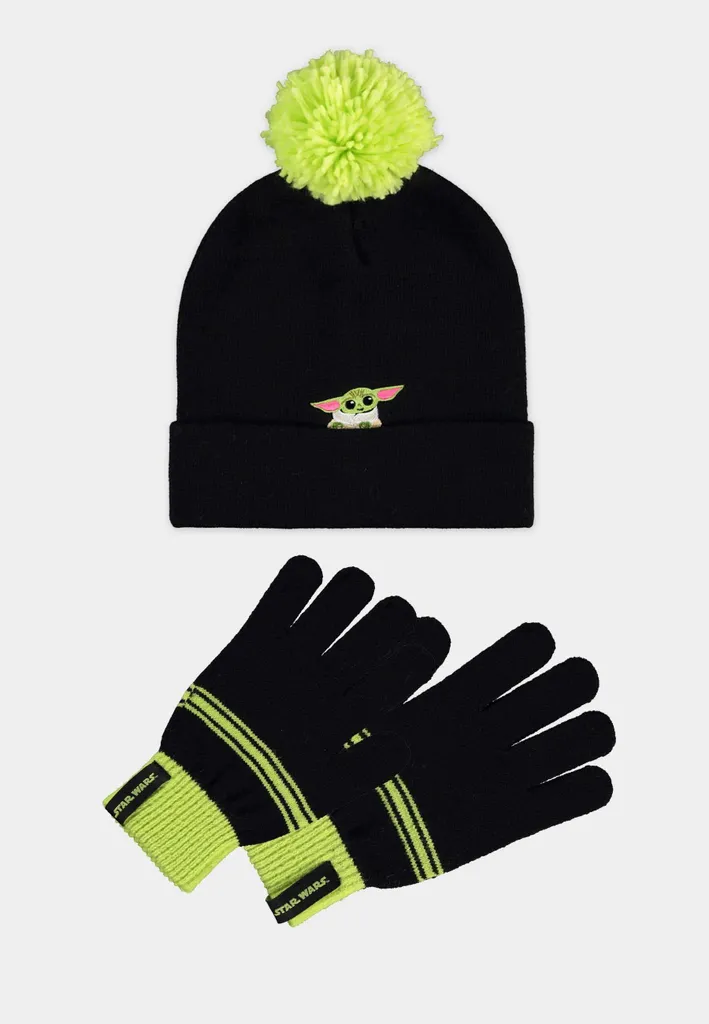 Kit cadeau Star Wars bonnet et gants tricotés noir pour femme logo central