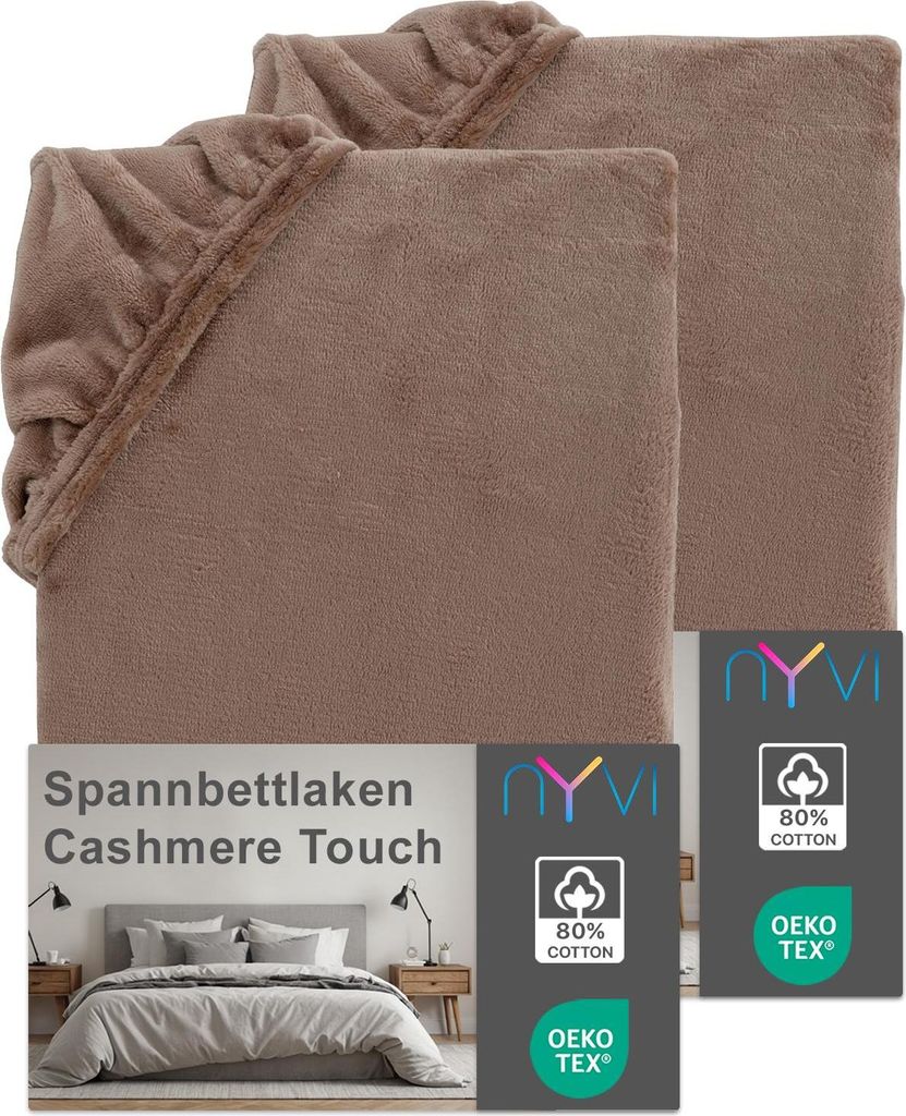 NYVI Spannbettlaken DreamScience Cashmere Touch 140x200 - 160x200 cm nougat 2er Set für Matratzen bis 22cm Höhe - Samtweiches & Wärmendes Bettla...