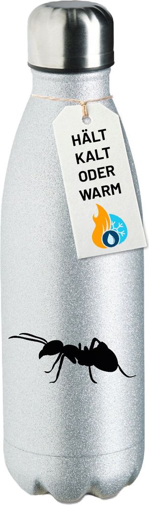 Huuraa Trinkflasche Ameise Silhouette 500ml Silver Edelstahl Wasserflasche Trinkflasche Geschenkidee