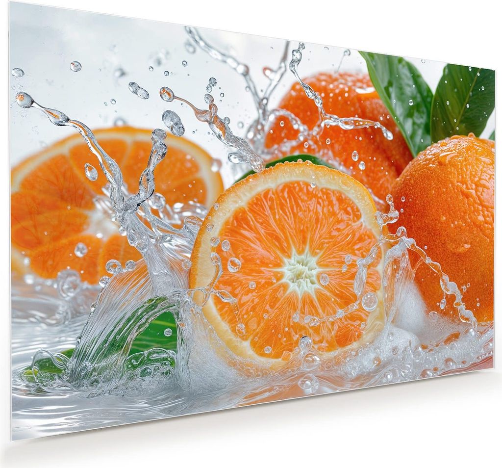 Glasbild 45x30cm in XXL für Wohnzimmer, Schlafzimmer Motiv Spritzige Orangen