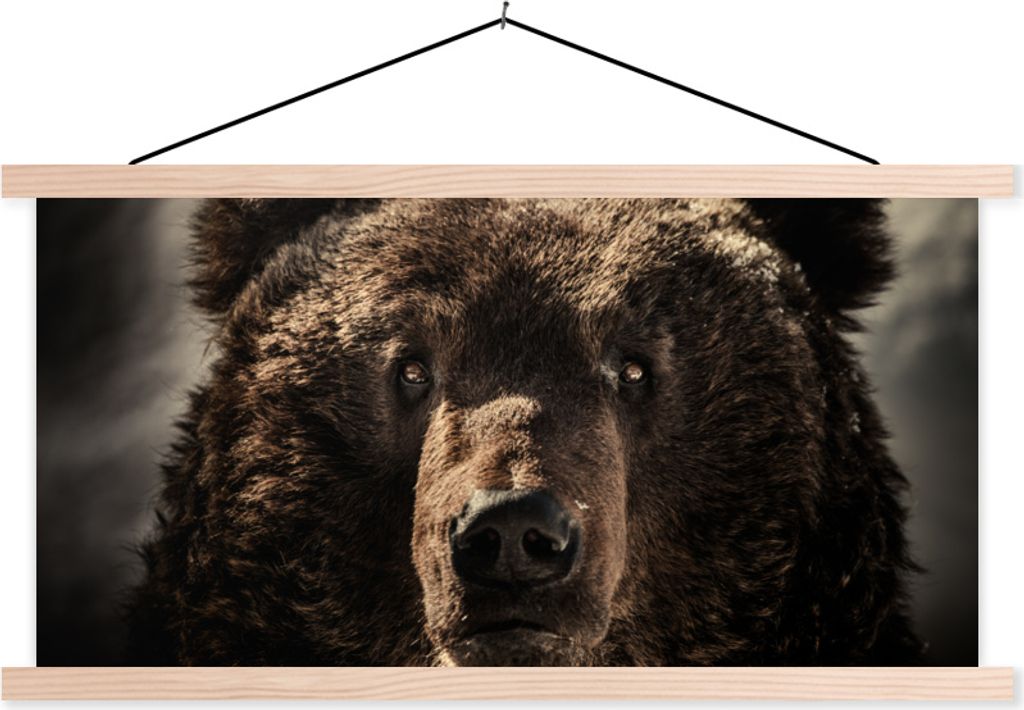 MuchoWow Textilposter Nahaufnahme Braunbär 120x60 cm mit holzfarbenen Rahmen - Klemmleiste