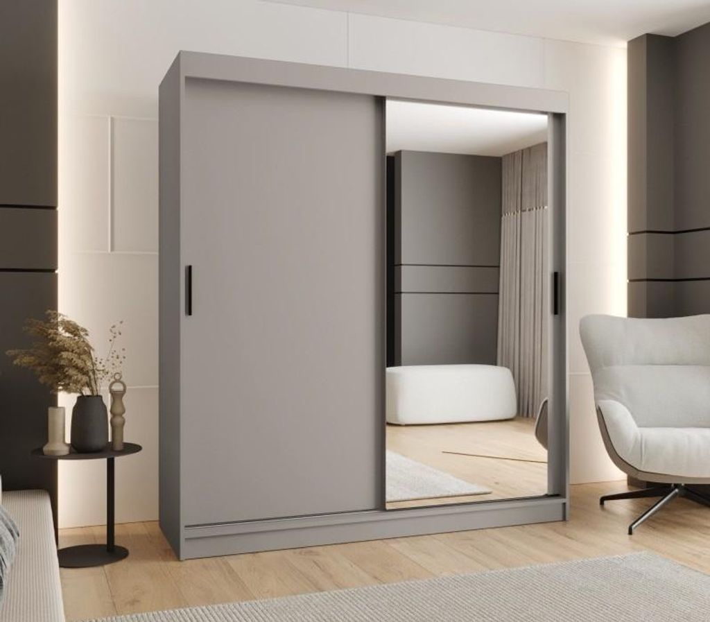 Zweitüriger Kleiderschrank 180 cm CASANDRA mit Spiegel - Produktbild 
