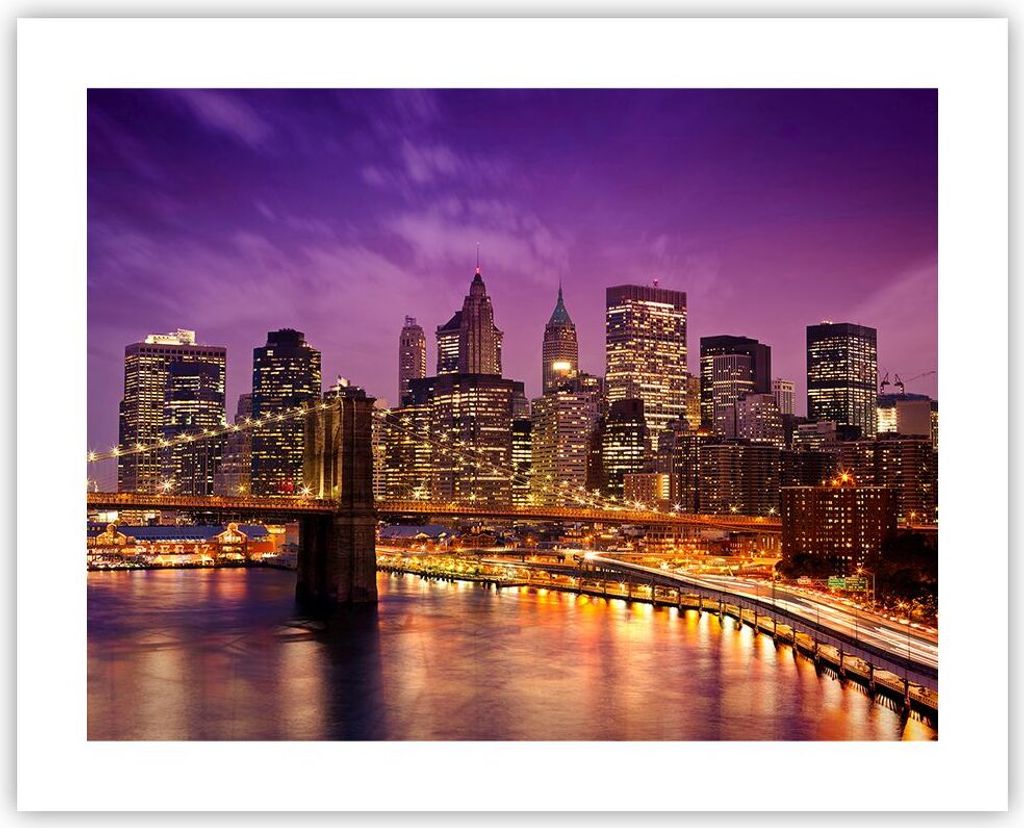 Poster - Poster ohne Rahmen - New york nacht brooklyn brücke - 50x40 cm - Wand Bild - Wanddeko - Wandbilder - Kunstposter - Wandposter - Bilder - ...
