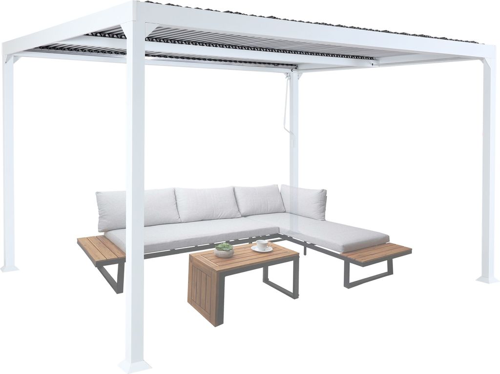Alu Pergola MCW-L41, Lamellen-Pavillon Terrassenüberdachung, stabiles 8cm-Metall-Gestell 3x3,7m weiß