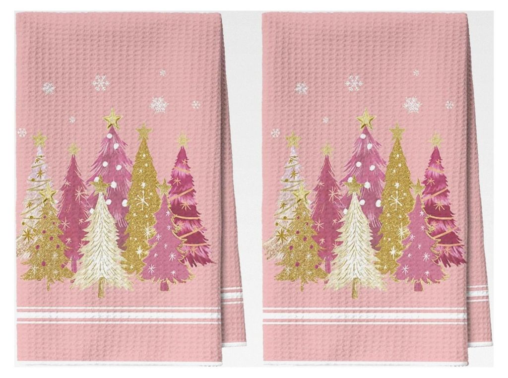 Rosa Bäume Sterne Schneeflocken Weihnachten Küchentücher Geschirrtücher, 42x65 cm Mikrofaser Saugfähig Küchen Reinigung Deko 2er Set