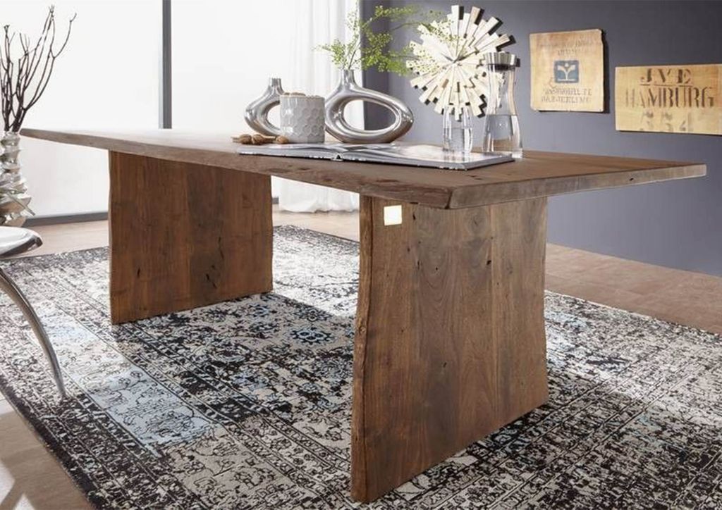 MASSIVMOEBEL24 Baumtisch Akazie 200x100x76 braun lackiert PURE ACACIA #215