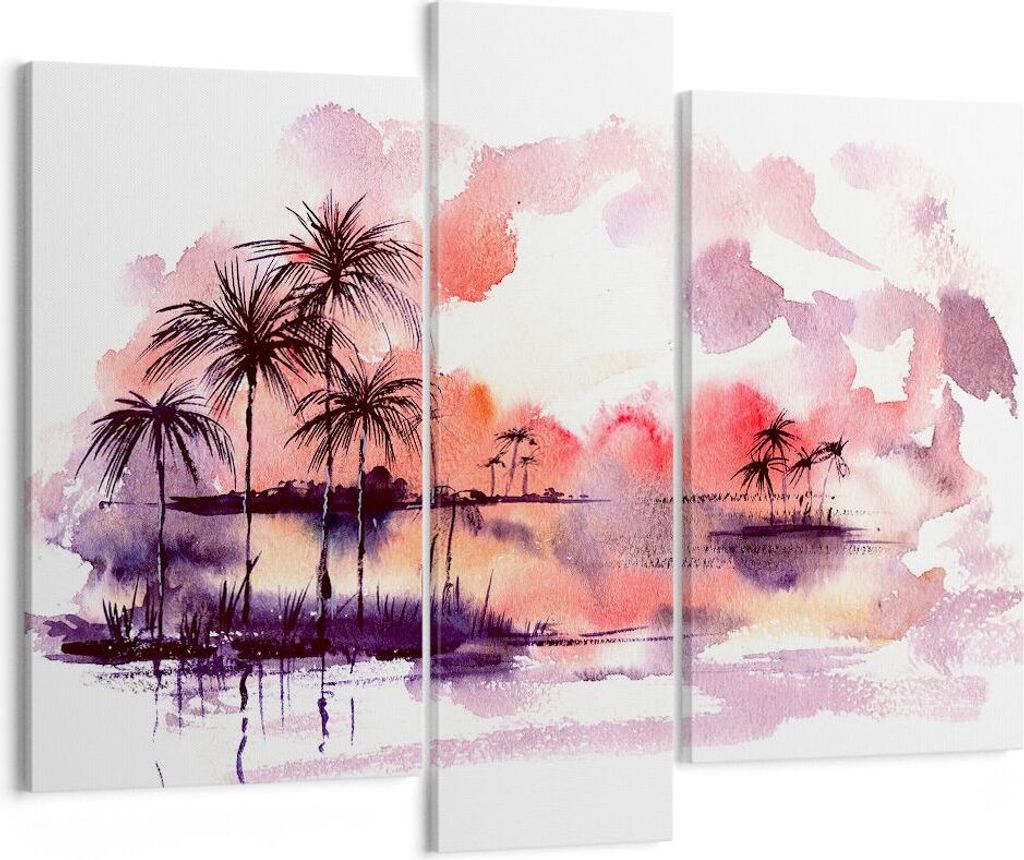 Bild auf Leinwand - Leinwandbild - Tropen Palmen Illustration Pflanze - 95x80cm - Wand Bild - Wanddeko - Leinwanddruck - Bilder - Kunstdruck - Lein...