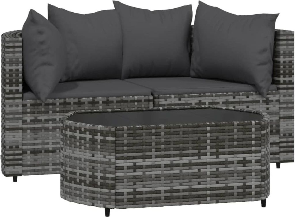 vidaXL 3-tlg. Garten-Lounge-Set mit Kissen Grau Poly Rattan Produktbild 