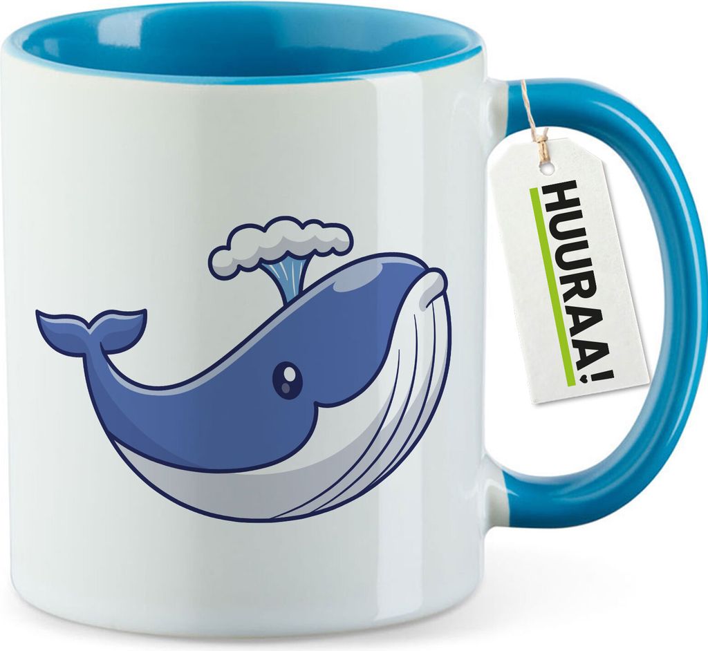 Huuraa Kaffeetasse Blauwal Comic 330ml Blau Keramik Kaffeebecher Geschenkidee