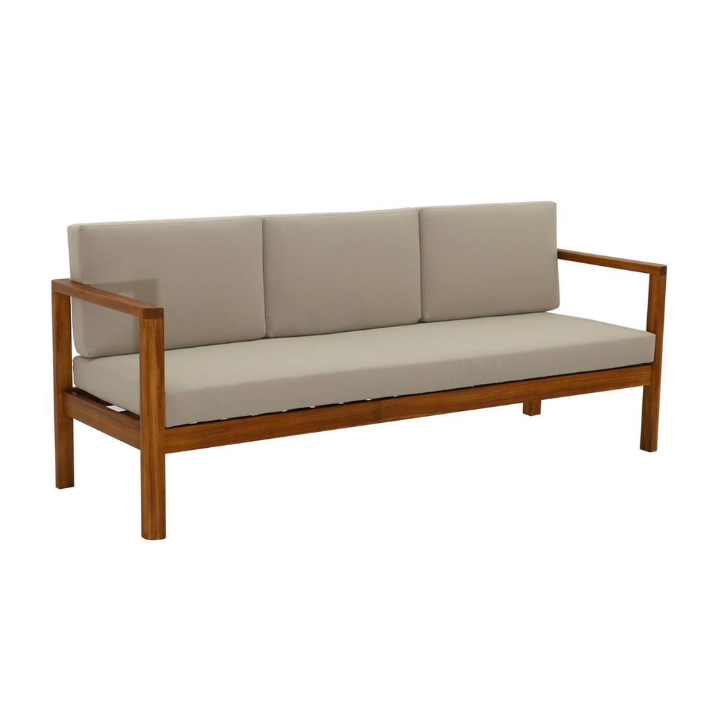 Miliboo - Gartensofa 3-Sitzer Massivholz und abziehbare Kissen in Taupe B190 cm AKIS