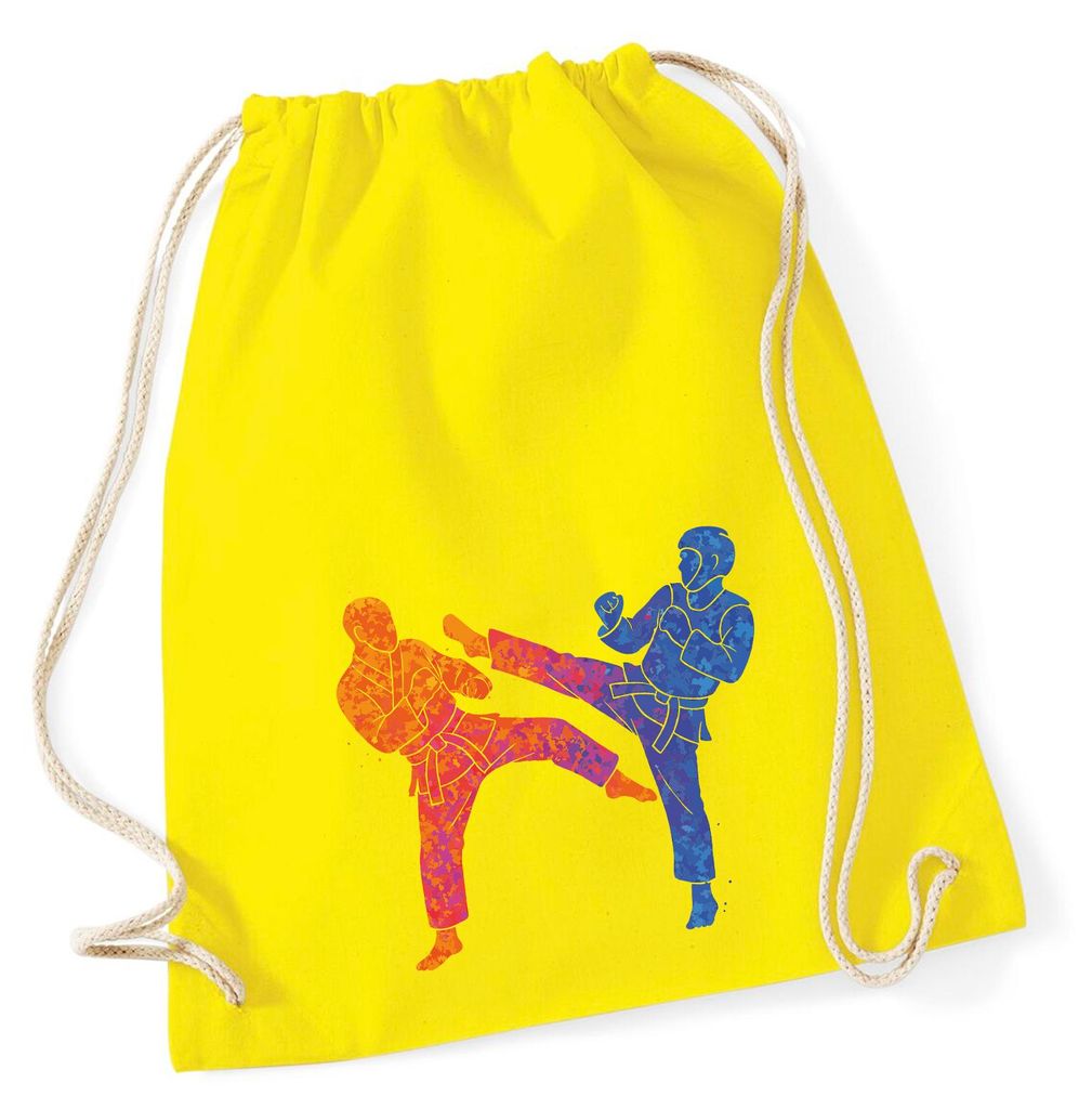 Huuraa Turnbeutel Taekwondo bunte Silhouette 12 Liter Yellow Baumwolle Rucksack Geschenkidee